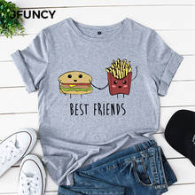 JFUNCY-Camiseta con estampado de hamburguesa y patatas fritas para mujer, playera de talla grande 100% de algodón con estampado de dibujos animados, camisetas divertidas para mujer 2024 - compra barato