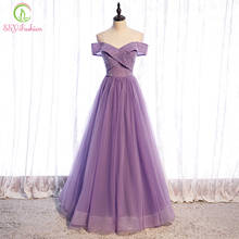 SSYFashhion Новое фиолетовое вечернее платье, для банкета элегантный вырез лодочкой с блестками и бисером платье А-образного силуэта, длина в пол, вечерние платья, vestidos 2024 - купить недорого