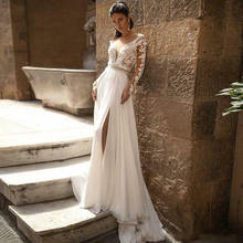 Boho Wedding Dresses For Women Full Sleeve Chiffon Appliques Slide Split V-Neck Backless A-Line Bridal Gown Robe De Mariee 2024 - buy cheap