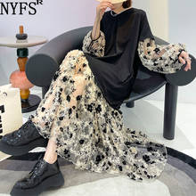 NYFS Summer Dress 2021 Korean New Loose Woman Dress Fashion Patchwork Carved lace Long Dress Vestidos Robe Elbise Dresses 2024 - buy cheap