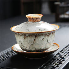 Taza de té con platillo y tapa para el hogar, tazón de cerámica con cambio de horno de Gaiwan, esmalte Temmoku creativo, maestro, tueen, Teaware, regalos 2024 - compra barato