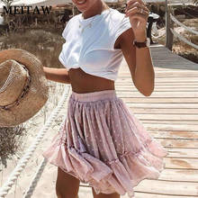 Vintage High Waist Beach Skirt 2020 Casual Dot Print Summer Pink Skirt Elegant Ruffle A Line Pleated Short Skirts 2024 - buy cheap