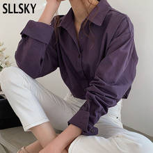 Sllsky blusa feminina vintage com gola virada para baixo, camisa solta, primavera e outono, blusa feminina longa, roupas de trabalho, 2020 2024 - compre barato