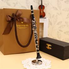 Mini clarinete modelo de instrumento musical em miniatura, mesa de decoração com suporte de caixa de couro preto, presente de natal para decoração 2024 - compre barato