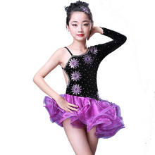 Girl Latin Dance Dress Puprple Long Sleeve Ballroom Dancing Dress Girl Competition Dancewear Kids Kid Dance Costumes Set 2024 - buy cheap