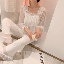Pajamas suit long-sleeved home service suit female lace princess Korean version of the Palace Style cute modal пижама Nightgown 2024 - buy cheap