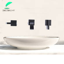 Grifo de pared negro mate para montaje en pared Grifo de Agua Fría y caliente, tipo cascada grifo de baño, mezclador para lavabo, lavabo oculto, grifo 2024 - compra barato