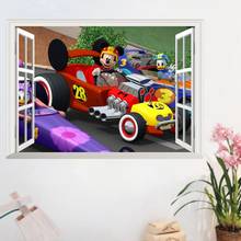 Cartoon Mickey Wall Sticker Sports Car Racing Window Show Wallpaper Stickers Decals for Teens Rooms Children Bedroom Decoration 2024 - buy cheap