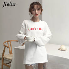 Jielur-camisetas Harajuku con letras estampadas para mujer, Tops coreanos holgados con cuello redondo, camisetas blancas y negras de calle 2021 2024 - compra barato
