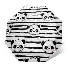 Black And White Panda Bear Strip Pattern Windproof Automatic Folding Inverted Umbrella Portable Paraguas for Man Woman 2024 - buy cheap