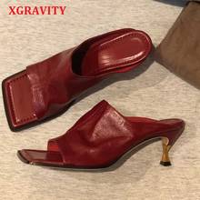 XGRAVITY Top Quality Vintage High Heel Summer Shoes Sexy Ladies Fashion Square Toe Women Evening Sandals Lady Shoes Slippers 2024 - buy cheap