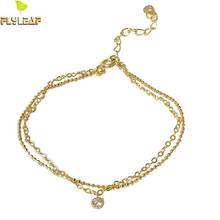Flyleaf Gold Double Layer Bead Cubic Zirconia Bracelets & Bangles Real 925 Sterling Silver Bracelets For Women Fine Jewelry 2024 - buy cheap