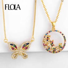 FLOLA Gold Filled Butterfly Necklace for Women Insect CZ Rainbow Chain Necklace Pandant Zirconia Long collares de moda  nkep63 2024 - buy cheap