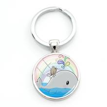 TAFREE Funny Dolphin Baby Rainbow Key Holder Anime Photos Round Glass Beads Keychain Sea Animal Jewelrys For Friendship 2024 - buy cheap