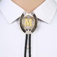 Gold Letter ABCDEFG-Z U shape bolo tie for man Indian cowboy western cowgirl leather rope zinc alloy necktie 2024 - buy cheap