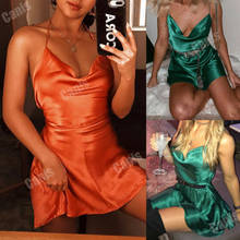 Сексуальное атласное шелковое Бандажное платье с открытой спиной, глубоким v-образным вырезом, на тонких бретельках, на шнуровке, сексуальные вечерние мини-платья 2024 - купить недорого