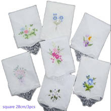 3PCS Luxury Cotton Women Hankies Embroidered Lace Flower Hanky Floral Random Color Cloth Ladies Handkerchief Fabrics 2024 - buy cheap