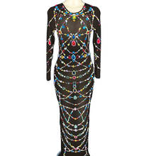 Блестящие разноцветные бриллиантовые женские платья с длинным рукавом, облегающие эластичные сетчатые перспективные платья, вечерние костюмы на выпускной 2024 - купить недорого