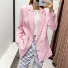 2022 Spring Autumn Women Fashion Vintage Pink Tweed Blazer Coat  Chic Button Long Sleeve Suit Jacket Female Casual Solid Outwear 2024 - buy cheap