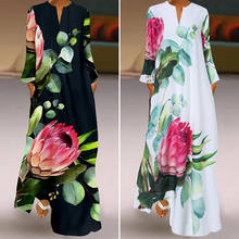  Women's Summer Sundress ZANZEA Bohemian Floral Dress Casual Long Sleeve Printed Maxi Vestidos Female V Neck Robe 2024 - buy cheap