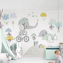 Papel tapiz Mural personalizado 3D, pegatinas de pared de fondo 3D impermeables de dibujos animados, elefante, bicicleta, hámster, nube, dormitorio de niños 2024 - compra barato