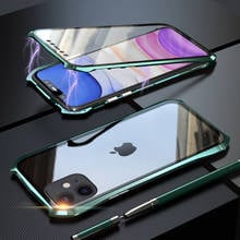 Двусторонний стеклянный Магнитный чехол для Apple iPhone 11 Pro Max, магнитный чехол, Роскошный Алюминиевый металлический бампер 360, защитный чехол 2024 - купить недорого