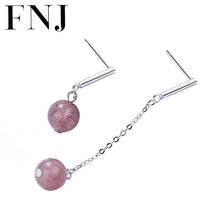 FNJ Aquamarine Strawberry Quartz Earrings 925 Silver Jewelry Original Pure S925 Sterling Silver Stud Earring for Women Asymmetry 2024 - buy cheap