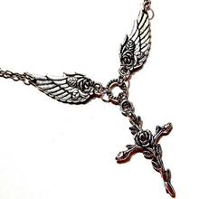 Vintage Goth Gothic Angel Wings Cross Necklaces Pendant Guardian Rose Flower Crucifix  Charms Choker Christian For Women Jewelry 2024 - buy cheap