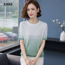XJXKS 2021 summer new casual women T-shirt fashion gradient round neck top women short-sleeved T-shirt 2024 - buy cheap