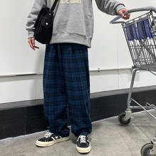 2021 Men's BF Style Hip Hop Style Casual Pants Loose Oversized Joggers Sweatpants Lattice Printing Baggy Blue Color Trousers 2024 - buy cheap