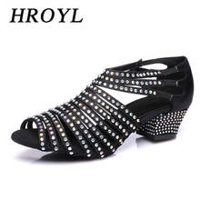 HROYL Shiny Latin Dance Shoes Rhinestones Professional Ballroom Shoes Dancing Salsa Sandals Tango Shoes For Women Ladies Girls 2024 - buy cheap