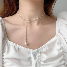 2021 Sweet Bowknot Double layer Chain Gold fashion Choker Cute Romantic Women Pearl Pendant Necklace Girl Jewelry Collar 2024 - buy cheap