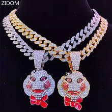 Men Women Hip Hop Movie Saw Mask Pendant Necklace with 13mm Miami Cuban Chain Iced Out Bling HipHop Necklaces Charm Jewelry 2024 - buy cheap