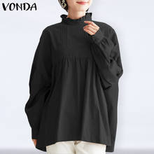 VONDA-Blusa plisada informal de manga larga para mujer, camisa elegante con cuello de tortuga, de encaje, Color sólido, 2021 2024 - compra barato