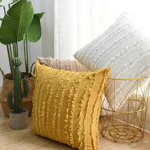 Funda de cojín cuadrada de algodón y lino de Color sólido, 45x45cm, cúrcuma caqui, estilo marroquí, flores cortadas, borla, cojín de almohada para sofá 2024 - compra barato