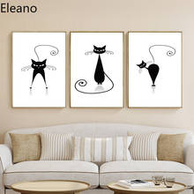 Impressão personalizada de poster de anime, linha de desenho de imagem de gato, preto e branco, arte abstrata de parede, menina, quarto, decoração, impressões em tela 2024 - compre barato