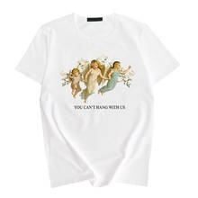 Вы не можете повесить с нами три ангела летняя женская мода большой размер свободные Harajuku Повседневная Веселая футболка Топы с надписями из мультфильмов 2024 - купить недорого