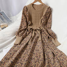 Vestido de malha feminino, vestidos de manga longa, com estampa floral, para outono e inverno, ab2043 2024 - compre barato