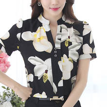 Blusas Mujer De Moda 2021 Short Sleeve Summer Tops Blouse Women V-neck Office Ladeis Tops Floral Print Chiffon Blouse Shirt B114 2024 - buy cheap