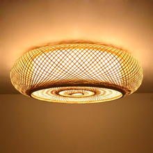Lámpara redonda de mimbre de bambú tejida a mano, accesorio de luz de techo, plafón japonés asiático rústico, para dormitorio y sala de estar 2024 - compra barato