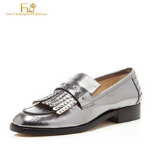 FSJ Noble Silver Fringe Patent Leather Loafers for Women Comfortable Slip on Round Toe Work Office Ladies Flats 2021 Autumn 2024 - buy cheap