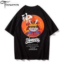 Футболка Ukiyo E Cat с принтом в японском стиле Харадзюку, уличная одежда, футболки с коротким рукавом, Повседневный хлопковый топ в стиле хип-хоп, мужская одежда 2024 - купить недорого