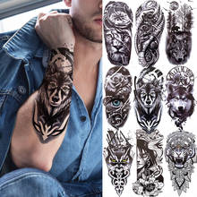Tatuagem temporária de coruja e lobo, leão, cobra, temporária, floresta preta, olhos de demon, adesivos para homens, mulheres, tatuagens diy 2024 - compre barato