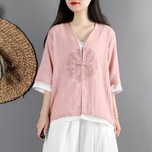 Ropa de estilo chino para mujer, Top Cheongsam, camisa tradicional china, Hanfu Blusa de algodón, Tops chinos FF3027 2021 2024 - compra barato