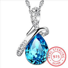 Blue Crystal Angel Tear Pendant Necklace 925 Sterling Silver Waterdrop Necklace for Women Fine Jewelry 2024 - buy cheap