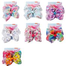 7" Large jojo bows Unicorn Bow-knot Cartoon Print Grosgrain Ribbon Hair Bows with Clip Kids Handmade Hair Accessories 2024 - buy cheap