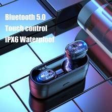 JRQITO Bluetooth 5,0 наушники беспроводные наушники 9D стерео мини спортивные водонепроницаемые наушники гарнитура с зарядным устройством 2024 - купить недорого