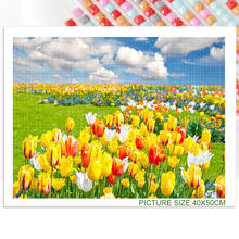 Pintura de diamante de flor de primavera, planta Natural, campo de flores de tulipán, Parche de mosaico redondo cuadrado 5D, bordado de diamantes, regalo hecho a mano 2024 - compra barato
