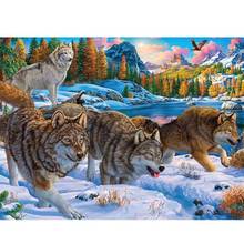 DIY pintura de lobo de diamantes animales Cruz puntada bordado de diamantes invernal paisaje lleno de taladro mosaico casa decoración regalo 2024 - compra barato