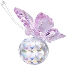 H & D-figura de mariposa voladora de cristal rosa con Base de bola de cristal, colección de estatuillas, adorno de cristal cortado, estatua de Animal coleccionable, regalo 2024 - compra barato